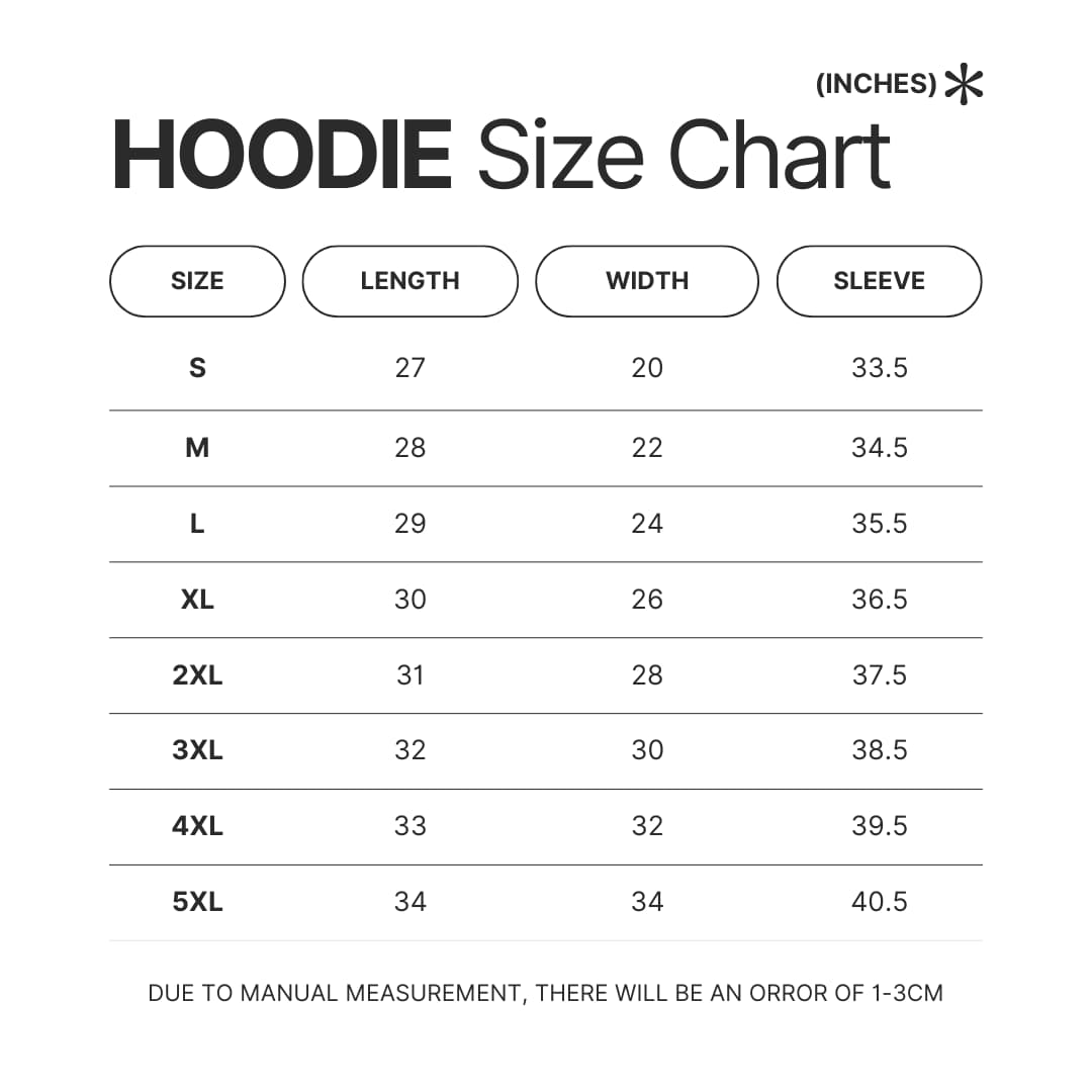 Hoodie Size Chart - Chicken Little Store