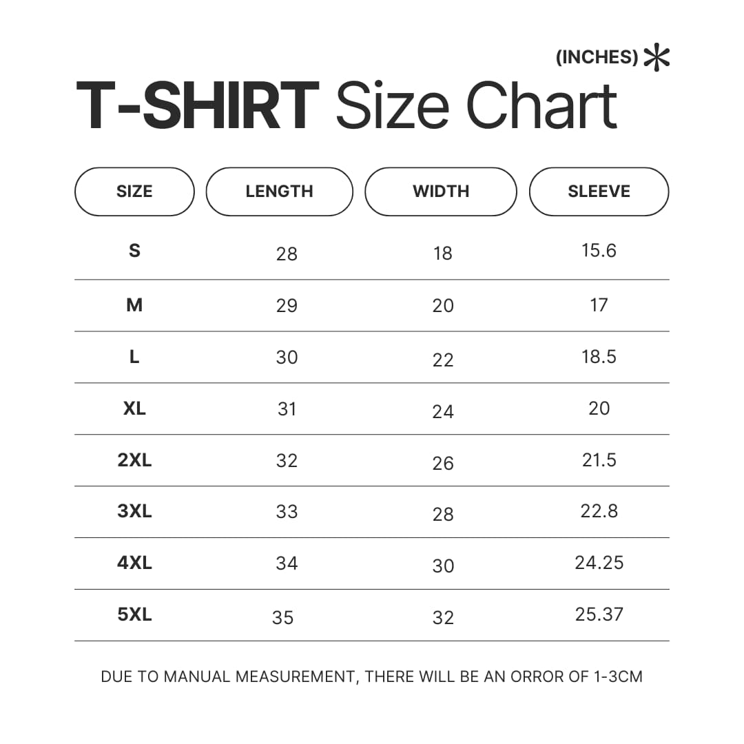 T shirt Size Chart - Chicken Little Store