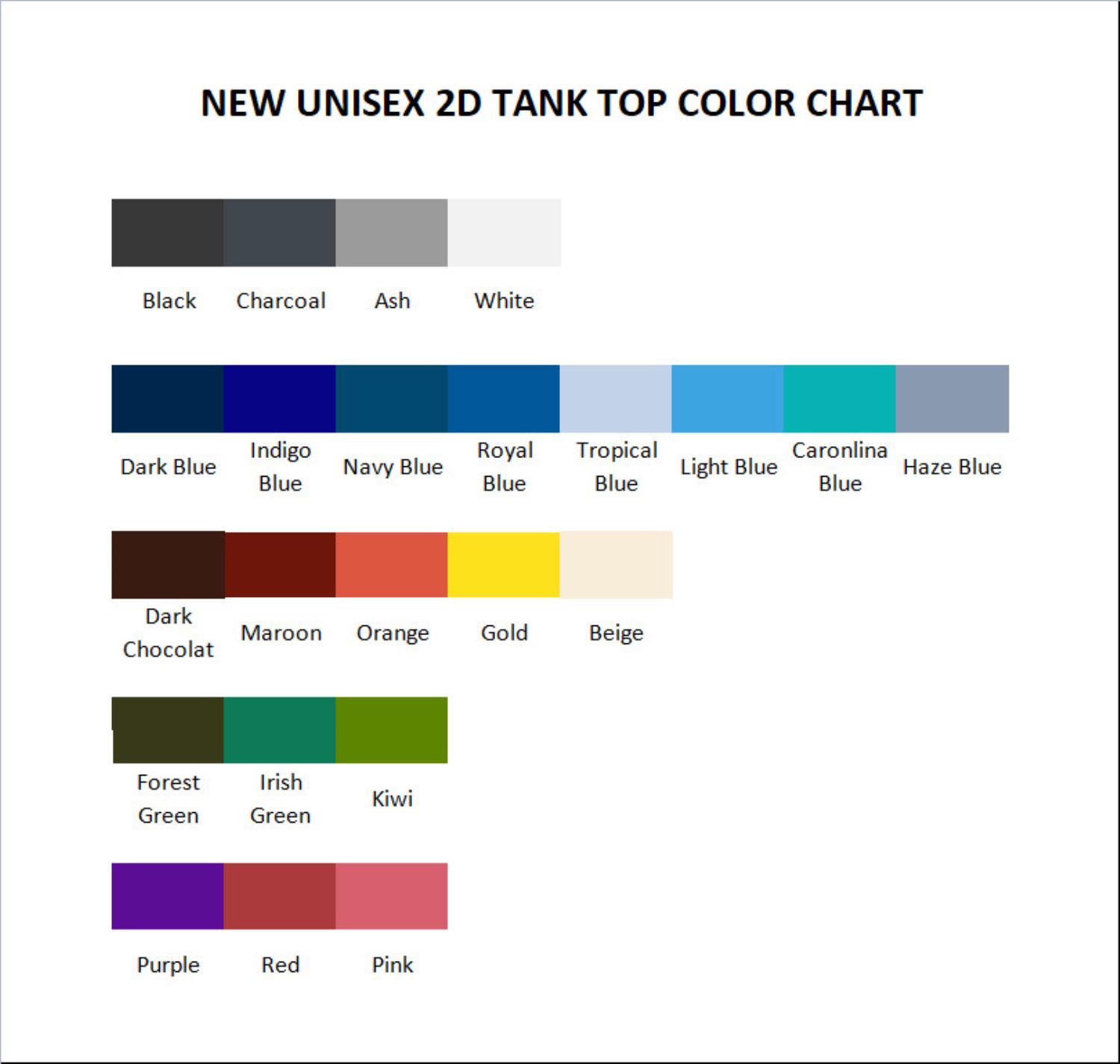 tank top color chart - Chicken Little Store